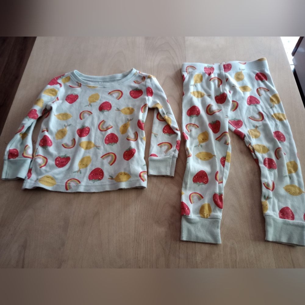 Old Navy Toddler 2T Light Blue Strawberry Lemon Two Piece Pajamas